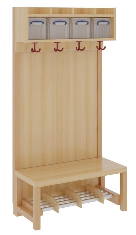 Komplettgarderobe 4 Plätze mit Boxen und Rückwand